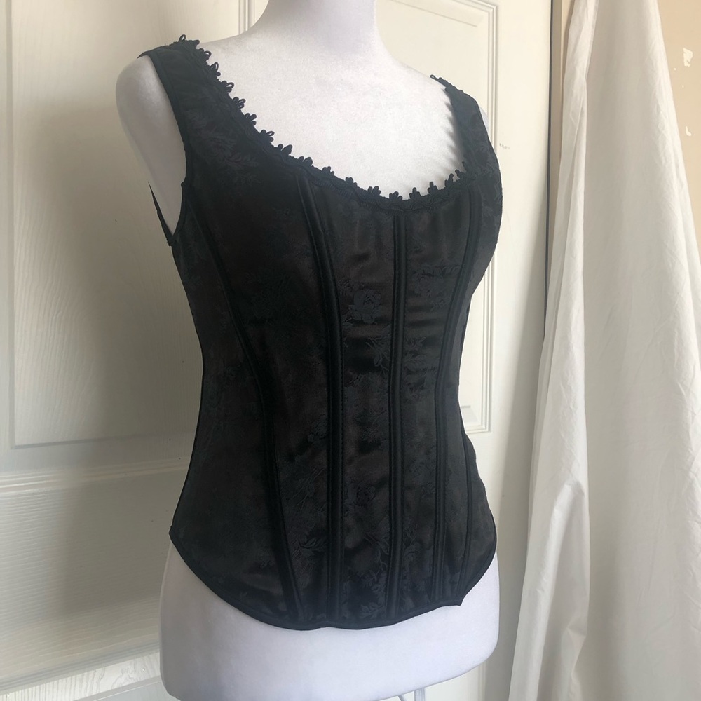 Y2K Coquette Black Satin Corset Top